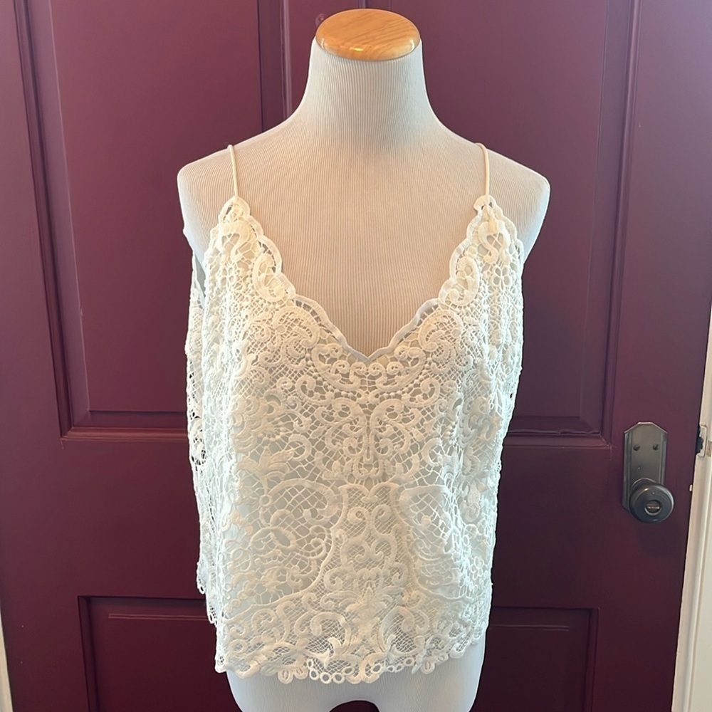 Jenny Yoo Cropped Scallop Scrollwork Filigree Lace Cami Tank Top Size XL NWT